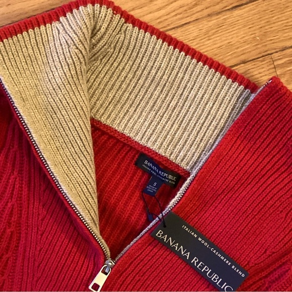 NWT BANANA REPUBLIC HALF ZIP STAND COLLAR SWEATER wool cashmere blend - Picture 2 of 16